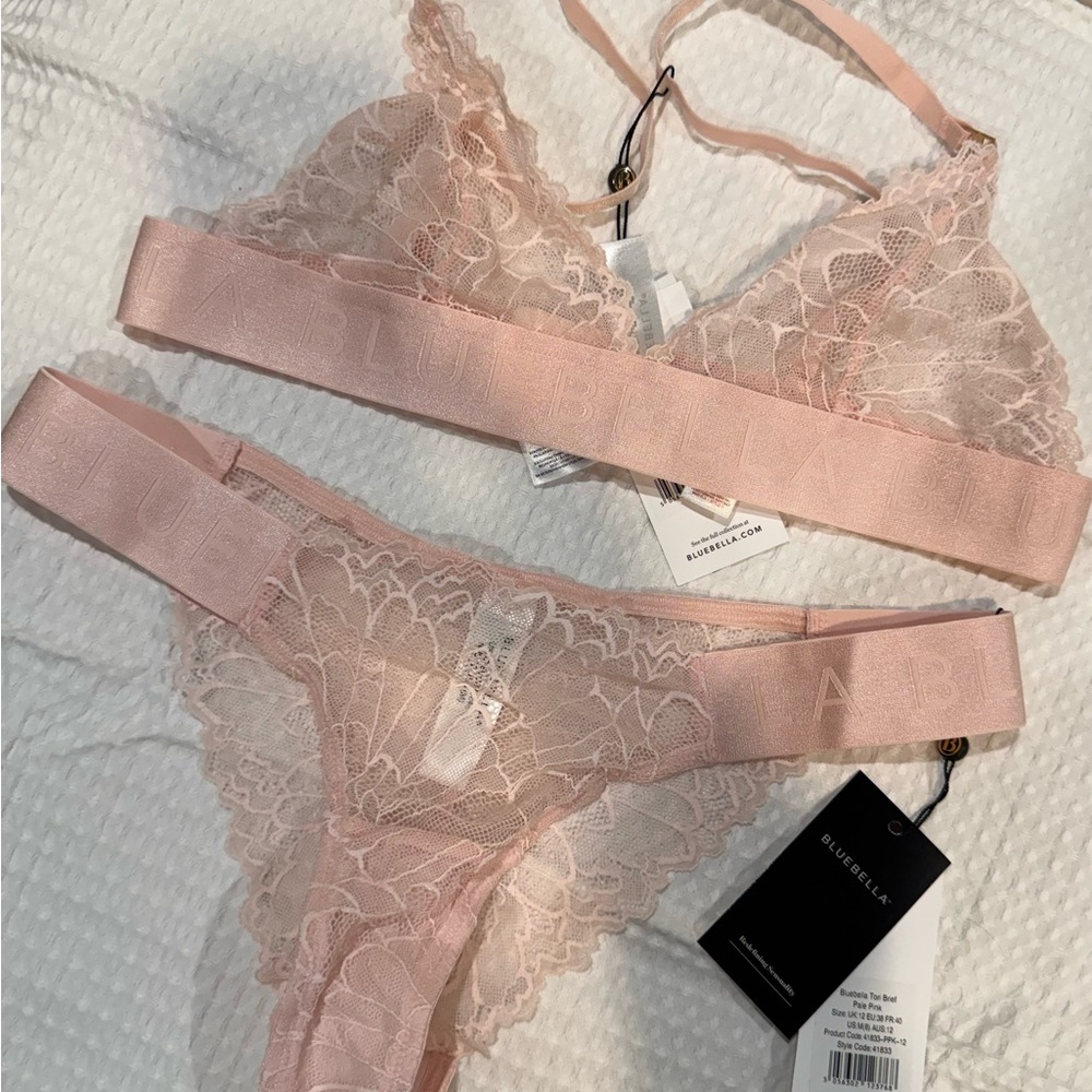 Bluebella Blush Lace Bralette and Thong Set